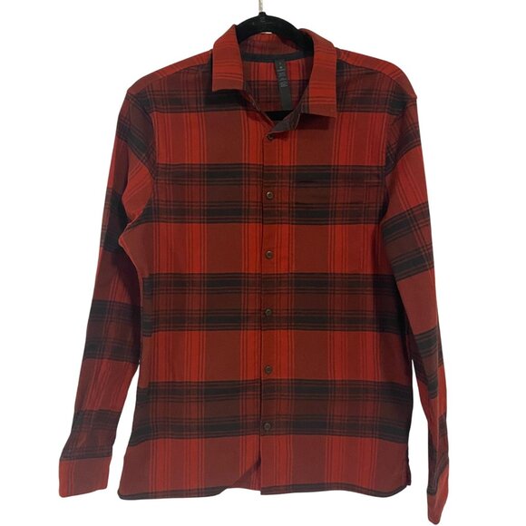 Lululemon Masons Peak Flannel Dark Red and Black Plaid Button Up Shirt Size S - Picture 1 of 6